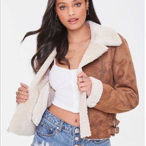 Faux Suede Zip Up Moto Jacket